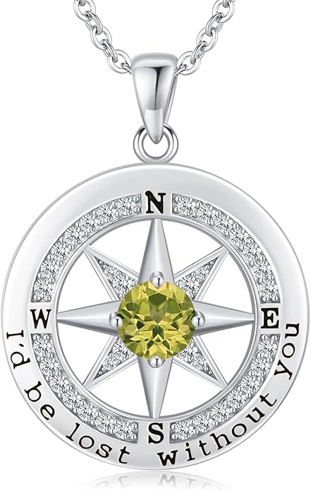 S925 Necklace Gift for Wife |Compass Jewelry |Women Anniversary |Sterling Silver |Girlfriend Birthday Gifts for Her Valentines |I'd be Lost without You |Jewel 18K Gold