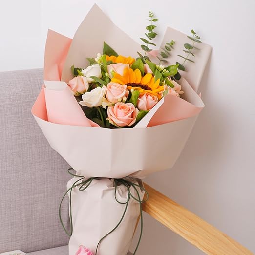 BBJ WRAPS Double Color Flower Wrapping Paper Waterproof Florist Bouquet Packaging Wraps 20 Sheets 23.6x23.6 Inch (Pink)