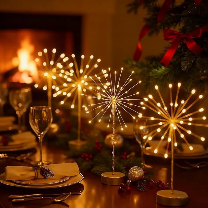 Nest and Flowers Table Lights, Firework LED Decorative Lamp, Christmas Decoration for Party, Romantic Ambient Lighting for Bedroom Living Room, Indoor Decor Gift for Family & Friends(4PCS,Warm Light)