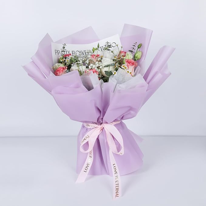 NESCCI 20 Sheet Flower Wrapping Paper - Waterproof Floral Bouquet Wrapping Paper, Florist Supplies Packaging Paper for Wedding Birthday Gift DIY (Light Purple)