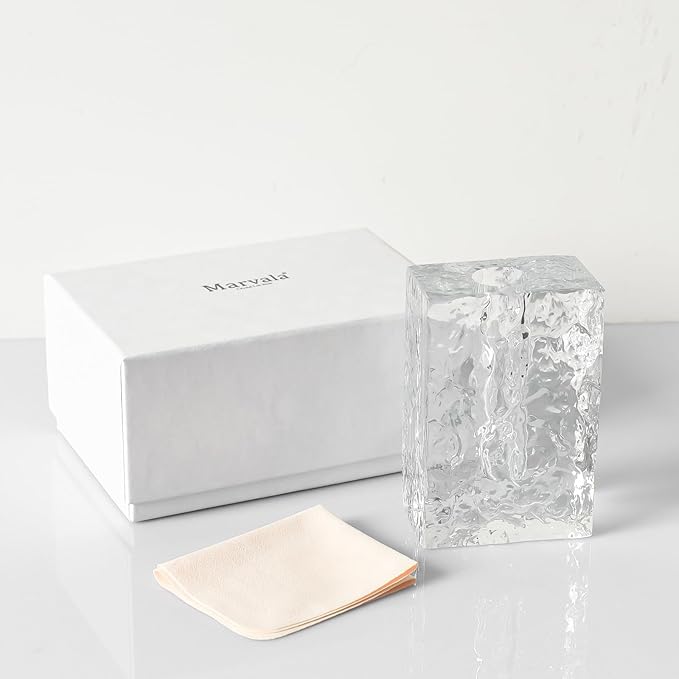 Crystal Flower Vase with Glacial Texture,Heavy Duty Large Clear Vase for Dining Table Kitchen Office Home Shelf Display Wedding Living Room Centerpieces