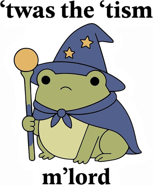 HANDICHI Design 5-Pack 3 Inch Cute Wizard Frog Stickers – ’TWAS The ’Tism M’Lord Meme Vinyl Decals – Funny Neurodivergent Sticker Pack for Laptops, Water Bottles, Journals and Scrapbooks