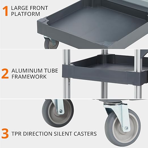 Commercial Housekeeping Utility Cart, Janitorial Cleaning Carts On Wheels, Janitorial Cart with Cover and Vinyl Bag, 3 Shelf Service Carts for Hotel/Stores/Restaurants/Hospitals/Schools/Business