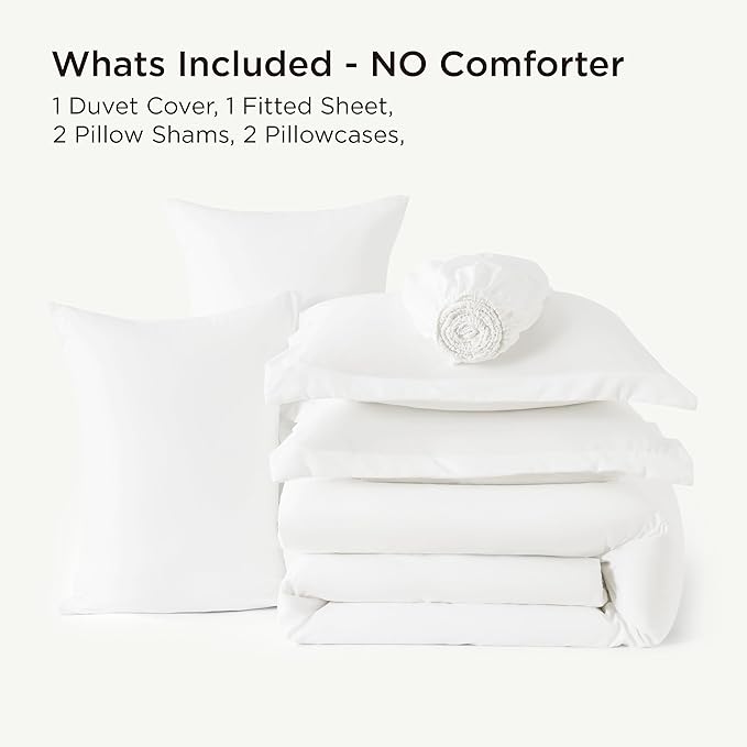 Bedsure Duvet Cover with Fitted Sheet Queen - 6 Pieces, Deep Pocket, Hotel Luxury Soft Double Brushed Bedding Set, 1 Duvet Cover, 1 Fitted Sheet, 2 Pillow Shams, 2 Pillowcases, NO Comforter, White