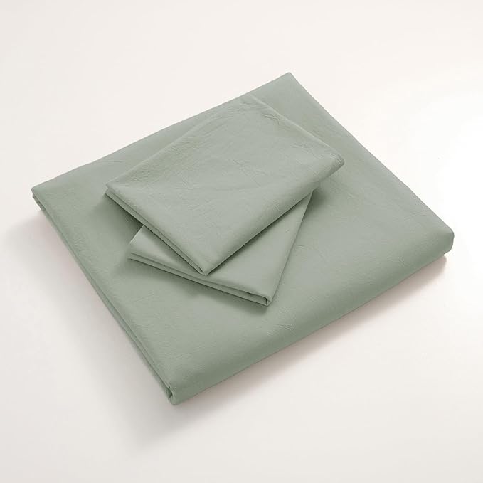 JIYUAN 100% Washed Cotton Duvet Cover Set 3 PCS Oversized King, 1 Duvet Cover 120"x98" (Comforter Not Included) and 2 Pillowcases,Linen Feel Bedding Set Comfy and Breathable, Heathered Sage Green