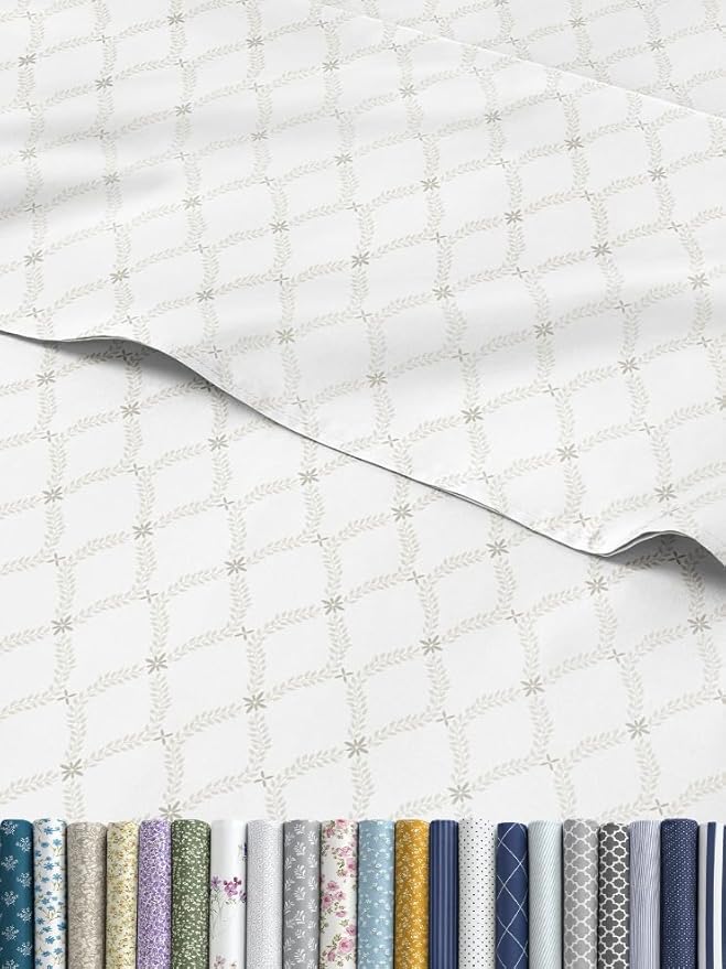 Floral Sheets - Neutral Floral Bed Sheet Set - 1 Flat & 1 Fitted & 2 Pillowcases w/ Deep Pockets - Comfy, Wrinkle & Fade Free Boho Botanical Bedding - Ultra-Soft, Breathable & Cooling - King Size