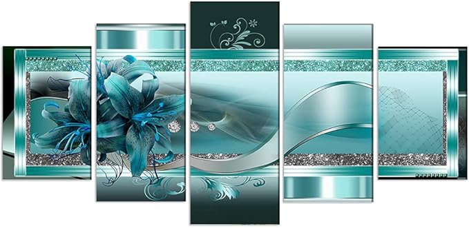 LUDUHU Turquoise Orchid Flowers Canvas Print - Abstract Green Floral Poster, Orchid Wall Art Painting Decor for Home Decoration Artwork Picture Bedroom Green Floral (A,Oversize 40x20inch)