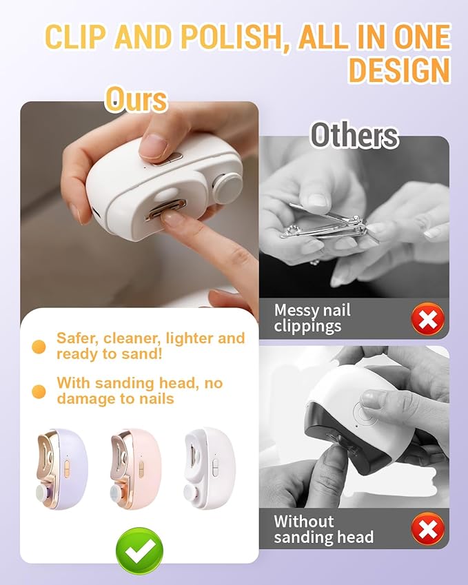 Electric Nail Clippers, 2026 New 2 in 1 Electric Polishing Automatic Nail Clippers, Multifunctional Nail Trimmer with 2 Adjustable Speeds for Seniors, Kids, Adults (White)