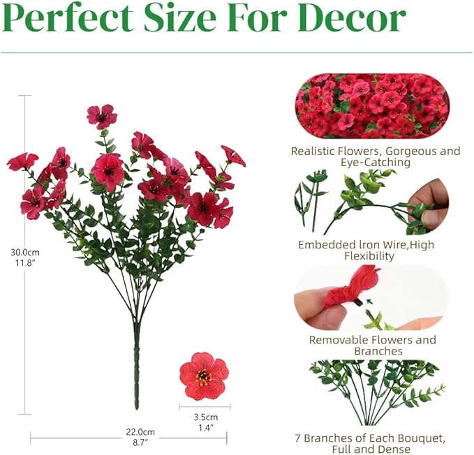 12 Bundles Artificial Flowers for Outdoor, UV Resistant Faux Mums with Eucalyptus Leaves Fake Plants for Outdoor Planters Greenery Boxwood Porch Patio Decoration