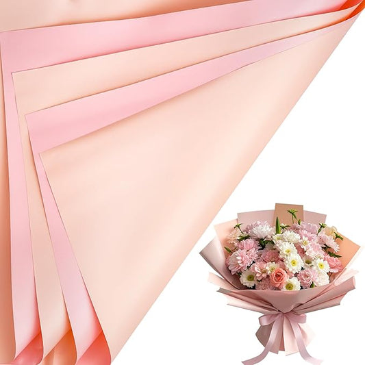 LeZakaa 20 Sheets Flower Wrapping Paper - Waterproof Reversible Floral Bouquet Paper - Candy Pink and Bright Pink Design for Valentine's Day, Mother's Day, Parties, Birthdays, Weddings, Baby Shower