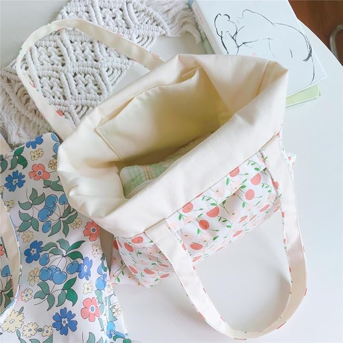 Cotton Canvas Tote Bag Reusable Soft Grocery Cloth Bag Floral Shoulder Bag for Beach Travel Shopping