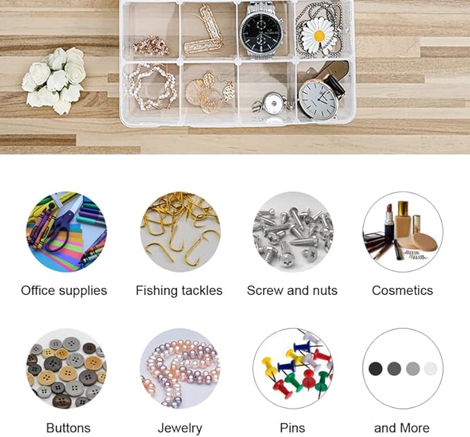 2 Packs 8-Compartments Art Supply Container, Clear Plastic Organizer Box with Dividers for Crafts Jewelry Fishing Tackles Hardware Metal