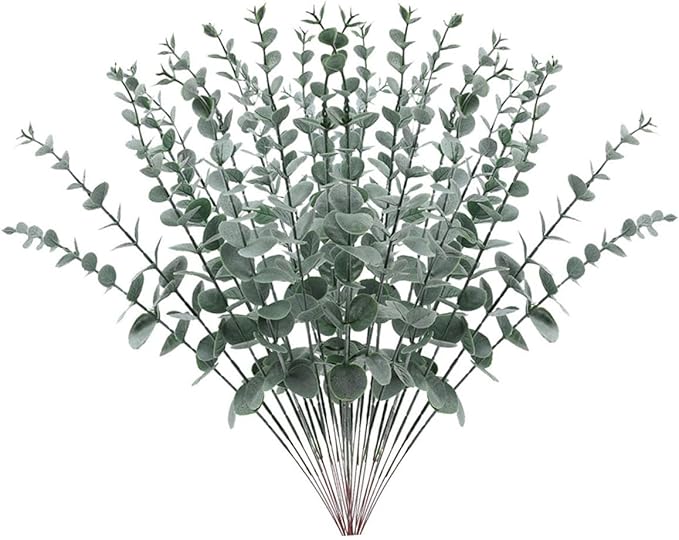 DOITOOL 24pcs Simulated Eucalyptus Leaf Bundle Fake Plant Ornament for DIY Floral Arrangement Realistic Greenery Decoration for Home Office Wedding Centerpieces