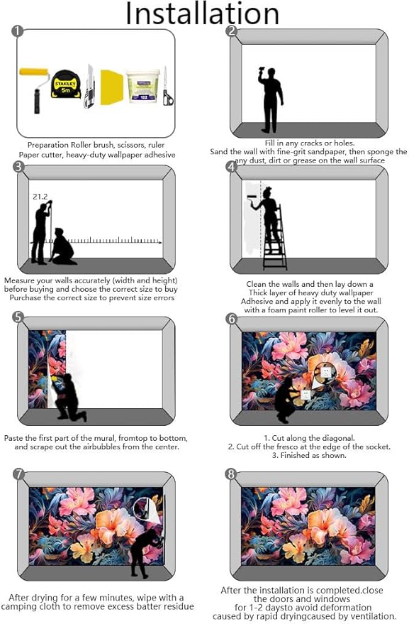 Hand-Painted Pink Botanical Floral Wall Mural, Peony Blossom Wallpaper, Decorative Background Mural（Non-self-Adhesive）