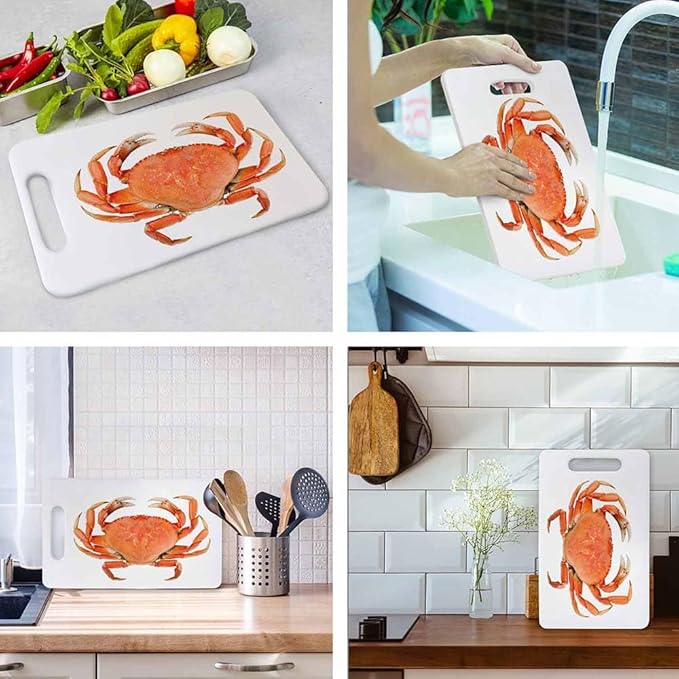 Crab Cutting Board with Handles Red Cooked Whole Land Crab Cutting Boards Plastic Safe Chopping Board for Kitchen 16" x 10" x 0.24"