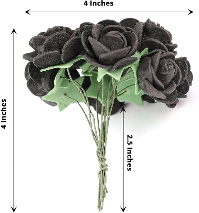 Efavormart 48 Roses | 4" Tall Black Real Touch Artificial DIY Foam Rose Flowers with Stem, Craft Rose Buds