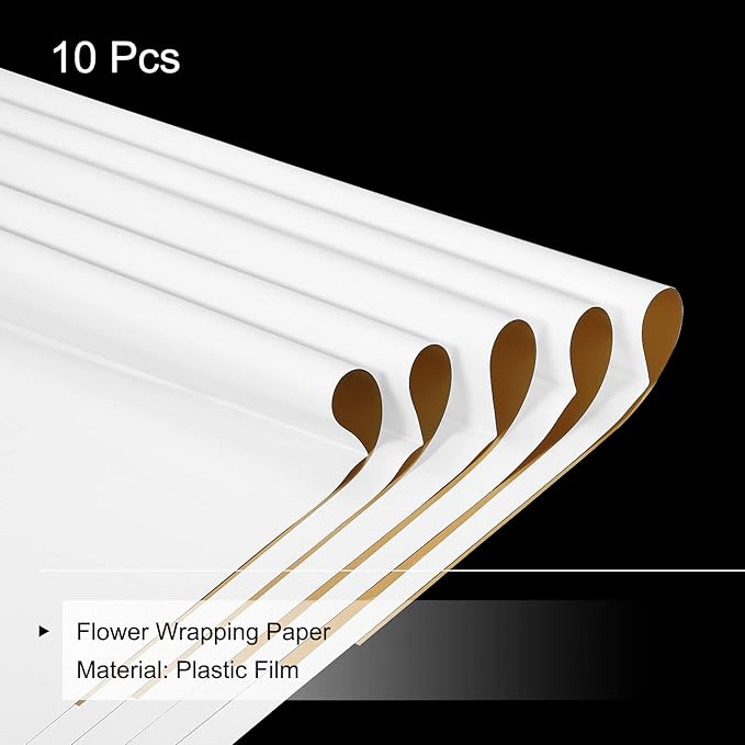 MECCANIXITY 10 Pcs Double Sided Color Flower Wrapping Paper White+Gold 22.8"x22.8" Waterproof for Florist Bouquet Supplies, DIY Crafts, Gift Box Packaging