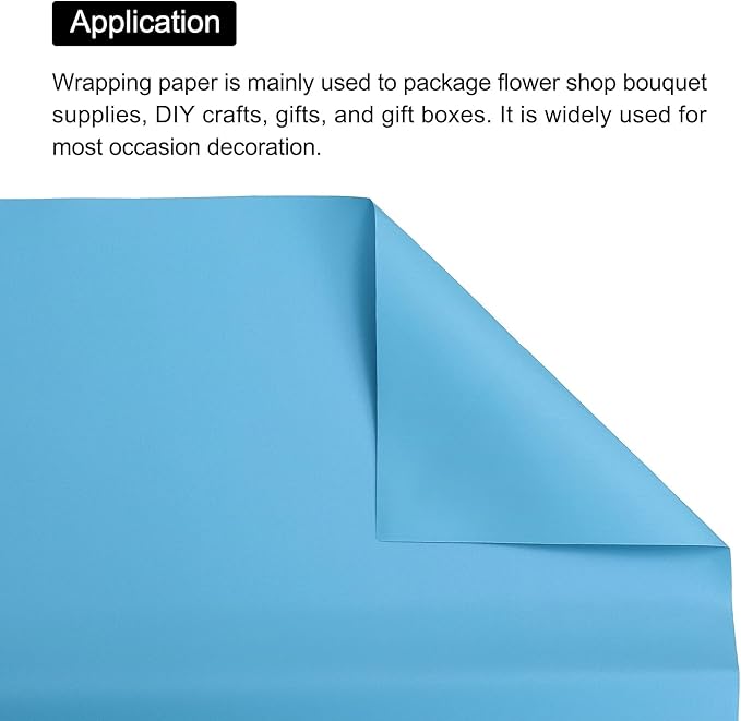 MECCANIXITY Pearlescent Film Flower Wrapping Paper 22.8x22.8 Inch Waterproof for DIY Crafts, Gift/Gift Box Packaging Lake Blue Pack of 10
