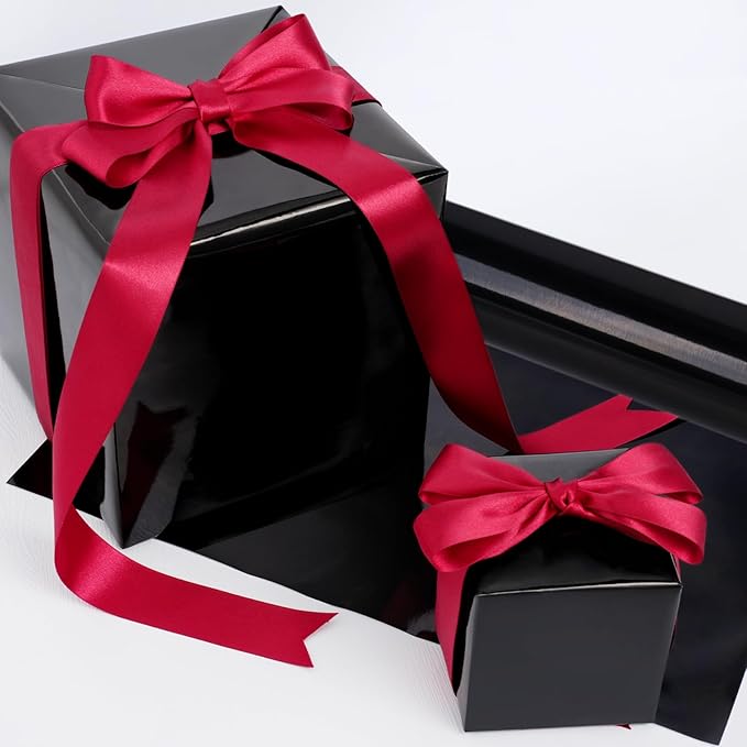 LaRibbons Black Metallic Wrapping Paper, 17 Inch X 33 Feet Premium Foil Gift Wrap for Christmas, Holiday, Wedding, Birthday & Celebration Gifts