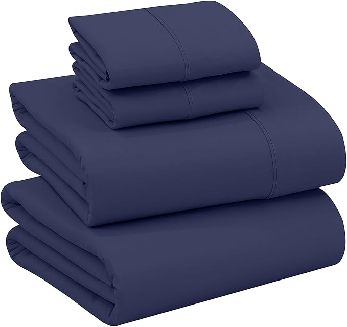 RUVANTI 100% Cotton King Size Sheets Set, 4 Pieces, Soft & Breathable Percale Weave Bedding, Deep Pocket 16", Hotel Standard, Crisp Cool Feel, Durable, Perfect Dyed Bed Sheet, Crown Blue