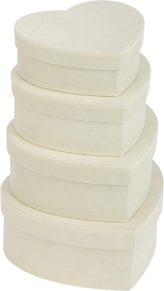 GnFlus White Heart Shape Gift Boxes with Lids for Presents 4 Pack Velvet Nesting Valentines Christmas Gifts Box for Arrangements Flowers Wedding Birthdays Thanksgiving Party