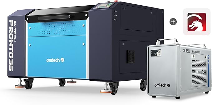 OMTech Pronto 60W CO2 Laser Engraver with Water Chiller&LightBurn, 28"x20" Laser Engraving Machine with Autofocus 2 Way Pass-Throughs Built-in Air Assist, Laser Cutter for Wood Glass Acrylic More