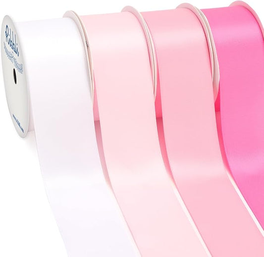 Ribbli Pink Satin Ribbon 1-1/2 Inch x 4 Rolls Total 40 Yards- White Pink Ribbon for Gift Wrapping Craft Wedding Decoration