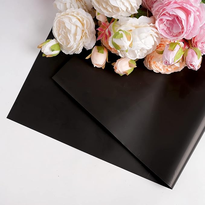 Kosotody 20 Sheets Waterproof Floral Wrapping Paper,Florist Bouquet Packaging Paper with Ribbon, 22.8x22.8 inch (Double Black)…