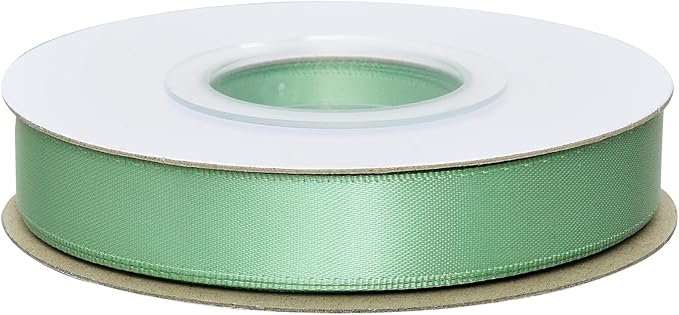 YAMA Sage Green Double Faced Satin Ribbon, 5/8 Inch 25 Yards, Light Green Ribbon for Gift Wrapping Crafts Hair Bows Wedding Party Decoration