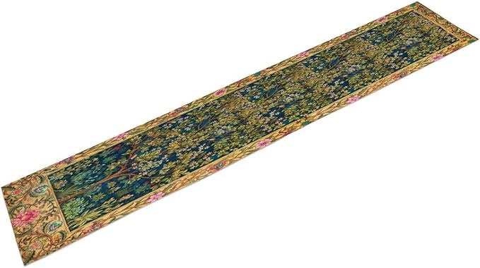 William Morris Table Runner, Boho Rustic Ethnic Tree of Life Flower Original Design Print Table Runner for Home Party Dining Room Kitchen Decor 13x60 Inch