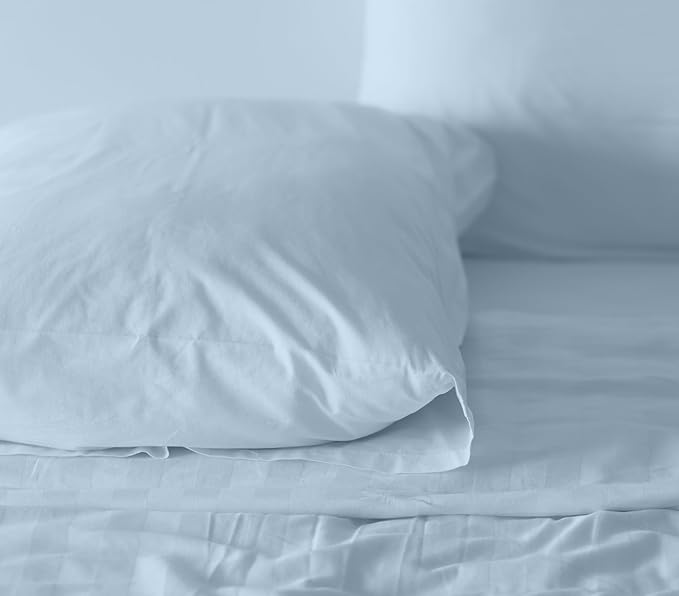 RUVANTI 100% Cotton Split King Sheets Sets for Adjustable Bed, 5 PCs, Soft & Breathable Percale Weave Bedding, Deep Pocket 16", Hotel Standard, Crisp Cool Feel & Durable, Dyed Sheet, Baby Blue