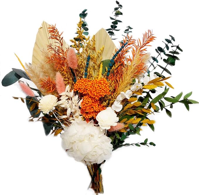 Natural Dry Bouquets, Mixed Preserve Bouquet, Dried Pampas Grass, Palm Leaf, Preserve Hydrangea, Etc., Bohemian Home Office Wedding Decoration, DIY Flower Arrangement