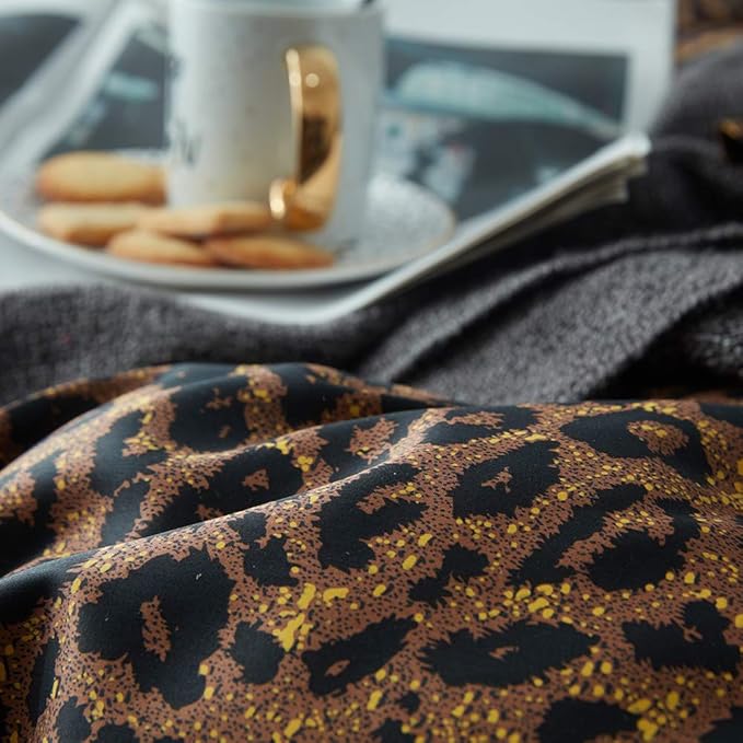 mixinni Leopard Print Duvet Cover King Size Long Staple Cotton Bedding Set with Zipper Closure Ties, Perfect for Man and Woman, Ultra Soft and Easy Care (3pcs, King Size)