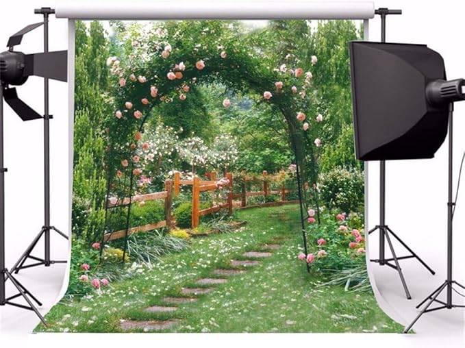 AOFOTO 8x8ft Wedding Backdrops Photography Background Romance Garden Path Beautiful Flowers Pergola Newborn Toddler Baby Child Girl Portrait Seamless Scene Photo Shoot Studio Props Video