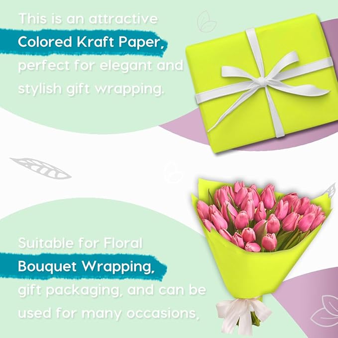 PerkHomy Neon Green Kraft Paper Roll 48" x 1,800" (150') for Gift Wrapping Bouquet Flower Art Painting Craft Writing Packaging Shipping 80GSM 55LB (Neon Green, 48" x 150')