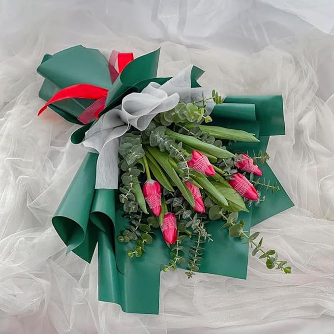 WRAPAHOLIC 20 Sheets Flower Wrapping Paper - 22.4 x 22.4 inch Pure Green Water-Resistant Floral Bouquet Wrapping Paper, Florist Supplies Packaging for Wedding Birthday Gift DIY