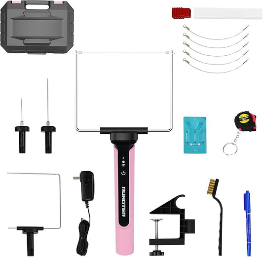 4 in 1 Hot Wire Electric Foam Cutter Kit, Styrofoam Cutting Tool 15W/ 6V with Case, Heated Foam Carving Knife Kit (Toolbox Pink)