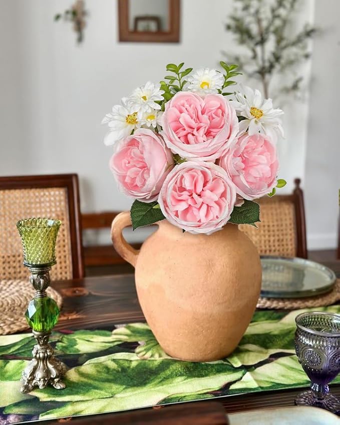 Peonies Artificial Flowers, 11pcs Faux Pink Flowers Artificial Realistic Peony and Daisies Silk Flower Arrangements 14.5" Fake Flowers for Vase Centerpiece Wedding Party Home Decor DIY Bridal Bouquet