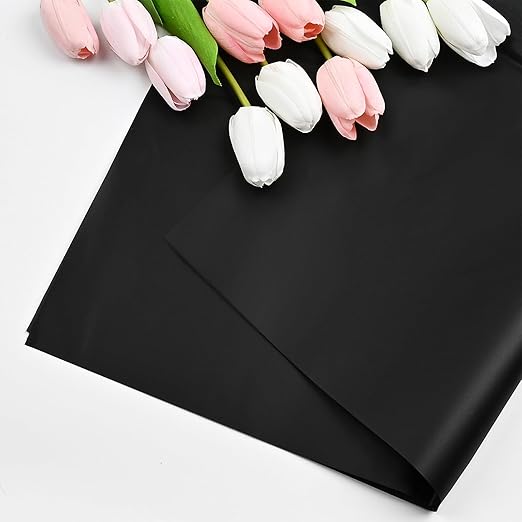 20 Sheets Black Flower Wrapping Paper, Waterproof Floral Wrap Solid Bouquet Wrapping Paper Florist Supplies (22.8 x 22.8 inch)