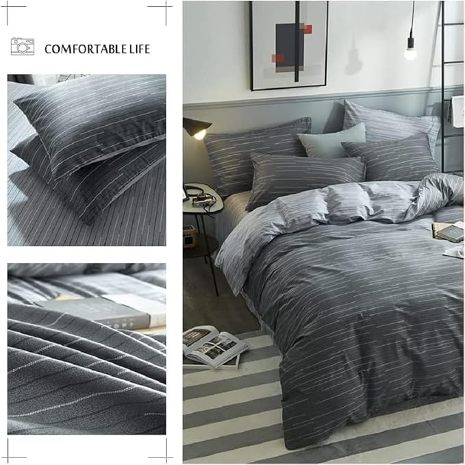 Striped Comforter Twin XL Modern Style Grey Geometric Striped Pattern Comforter Set for Men Boys Soft Fluffy College Dorm Striped Bedding Comforter with 2 Pillowcases All Season Twin XL Comforter Set