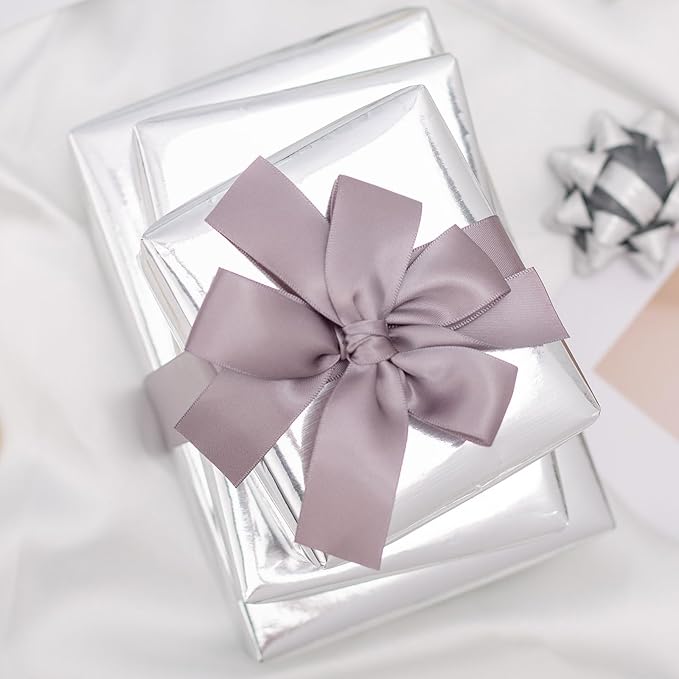 Merture Metallic Silver Wrapping Paper Roll - 17 In X 787.4 In (92.6 sqft) Solid Color Silver Gift Wrap with Cutting Lines for Christmas, Wedding, Birthday, Valentines Day, Mothers Day, Baby Shower