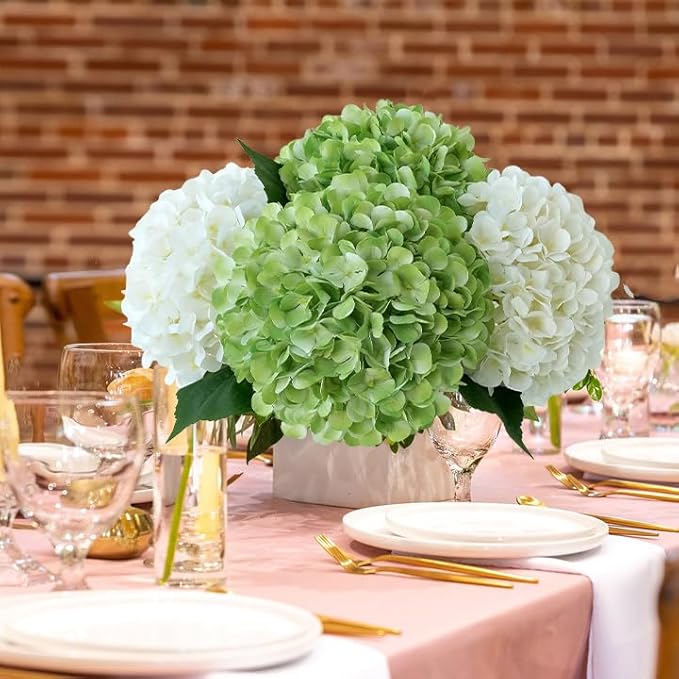 Green Hydrangea Artificial Flowers, 4Pcs 22" Large Lifelike Faux Silk Flowers, Full Artificial Hydrangeas for Bouquet Table Centerpieces Indoor Spring Outdoor Home