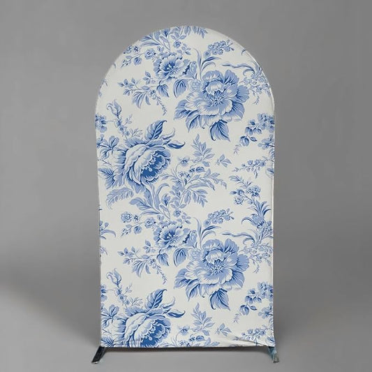 Blue Toile Arch Backdrop Vintage Floral French Toile Style Backdrop Elegant Blue and White Botanical for Wedding Baby Shower Classic European Party Decor Photography Background (G4224,4FT)