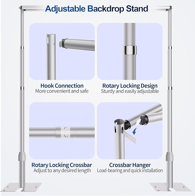 8.9x10ft Pipe and Drape Backdrop Stand, Double Crossbar, Heavy Duty Adjustable Background Frame with Metal Base for Parties Photography Wedding Photoshoot Decoration