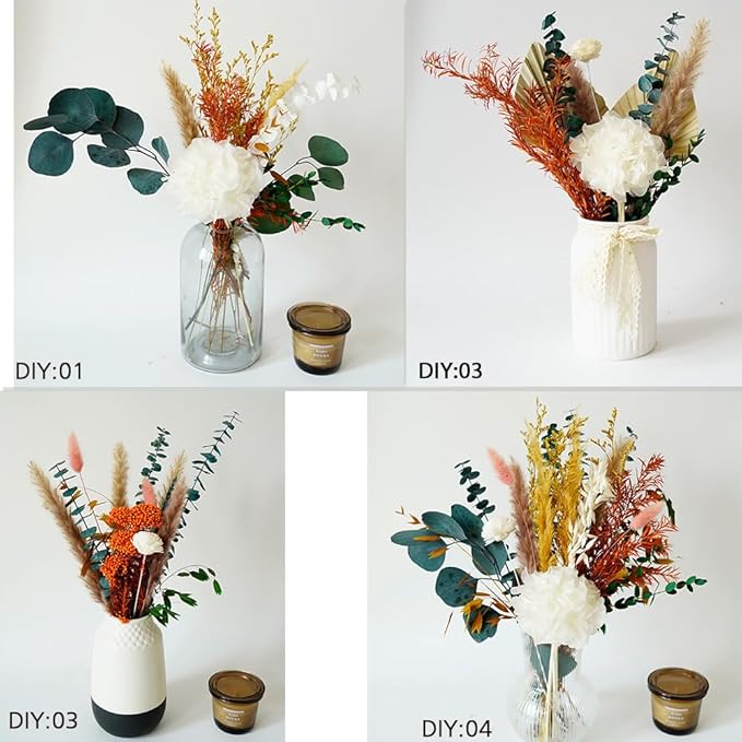 Natural Dry Bouquets, Mixed Preserve Bouquet, Dried Pampas Grass, Palm Leaf, Preserve Hydrangea, Etc., Bohemian Home Office Wedding Decoration, DIY Flower Arrangement
