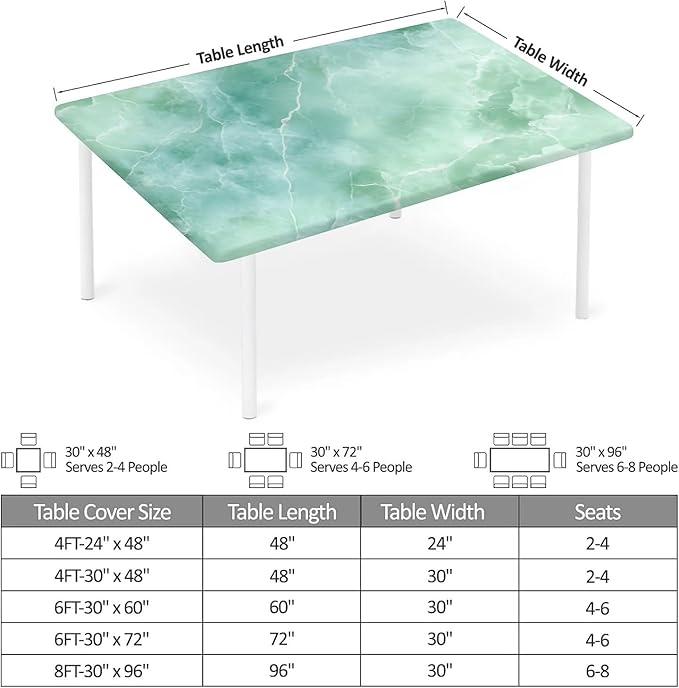 Rectangle Table Cloth Cover Waterproof Elastic Fitted Polyester Fitted Tablecloths for 4 Foot Tables for Indoor,Picnic, Camping, Outdoor （48" x 24"，Green Marble）