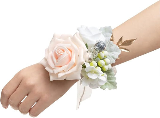 Ling's moment 6pcs Wedding Wrist Corsage Artificial Flowers, Girl/Mother Homecoming Prom Corsages Wristlet Décor, etc. Peach Pink