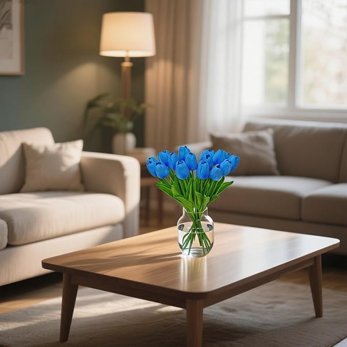 20pcs Fake Tulips Artificial Flowers Faux Flowers PU Faux tulips 13.5 Inch Mother's Day Easter Valentine’S Day Gifts in Home Kitchen Spring Decorations For Home (Sky Blue)