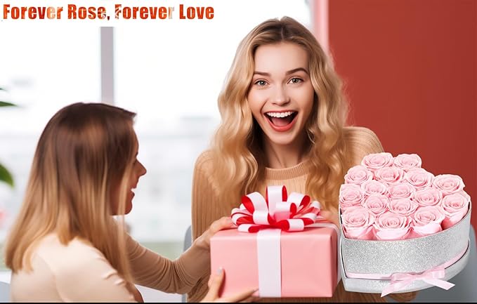 Flowers for Delivery, 16 Pink Forever Roses in a Box, Preserved Flowers Anniversary Mothers Day Birthday Valentines Day Gifts for Women Mom Wife Girlfriend Her Grandma