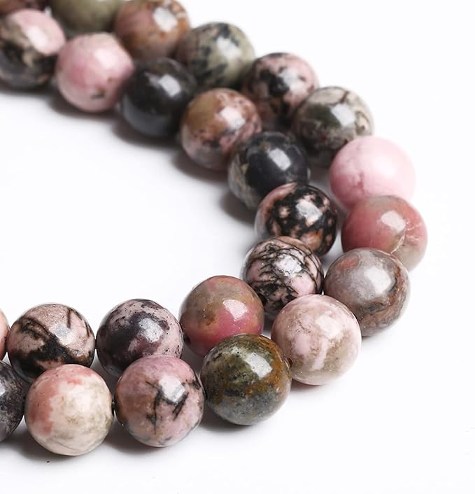 6MM 60PCS Natural Stone Black Stripe Rhodochrosite Gemstone Beads for Jewelry Making DIY Bracelet Necklace Semi Precious Crystal Beads
